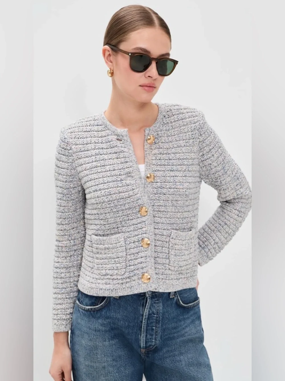 ba&sh Bash Guspa Multicolor Tweed Cardigan Jacket Gray Pastel Multi | size 1 / S - Picture 4 of 16